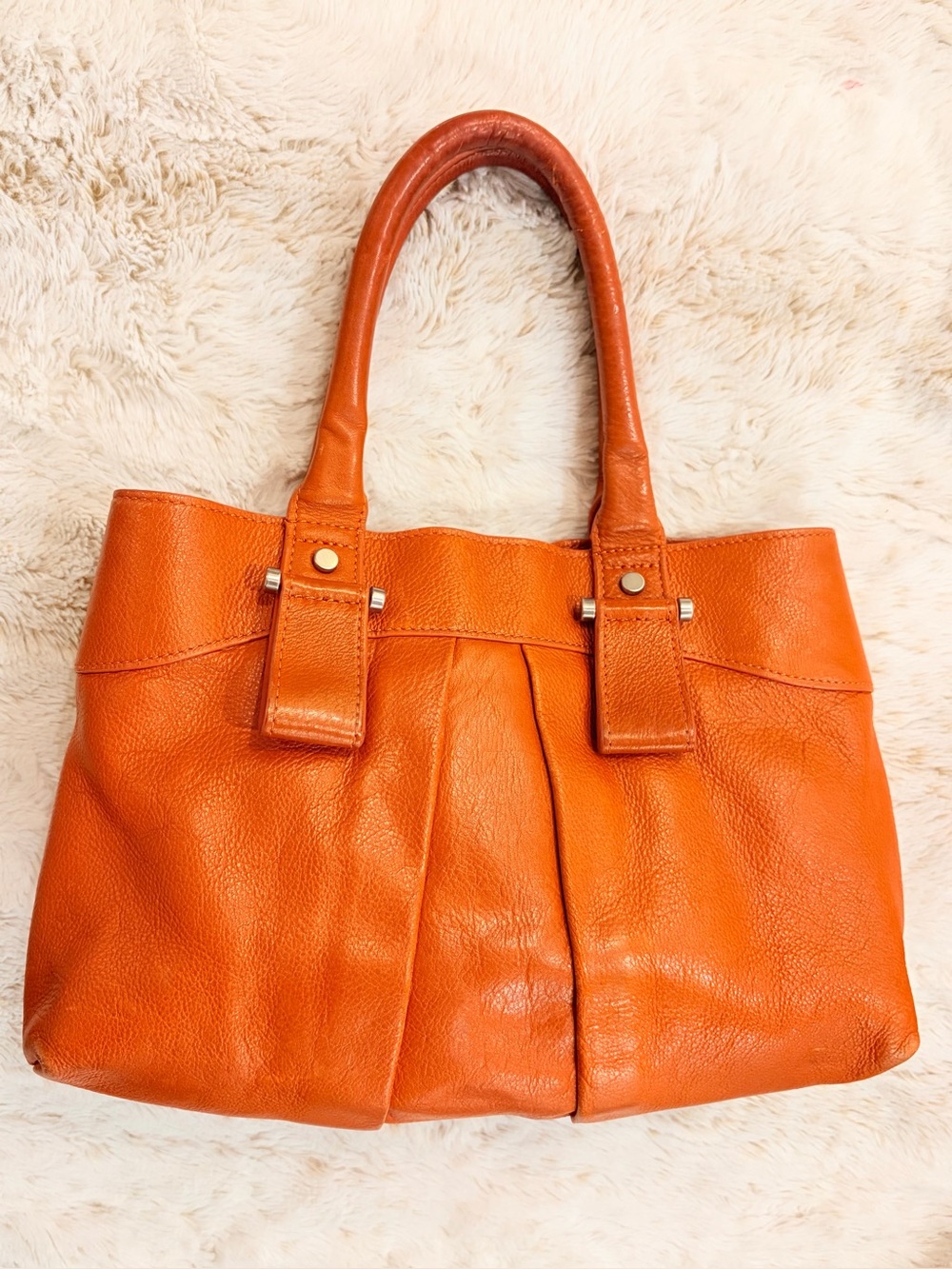 Betty Jackson Black Y2K Genuine Leather Orange Slouchy Tote Shoulder Bag
